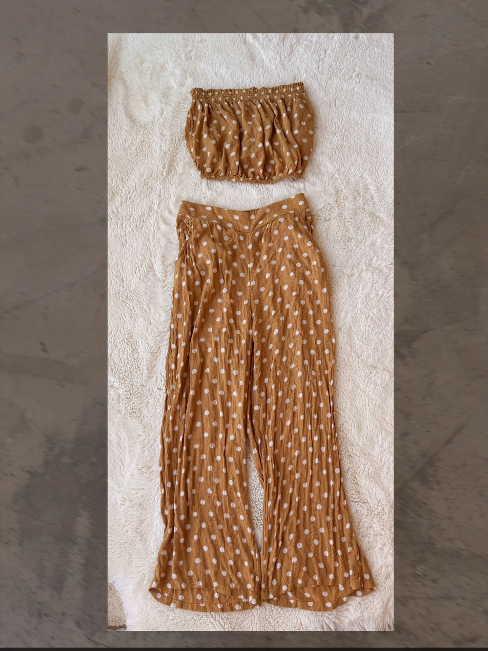 Billabong Mustard Polka Dot Cropped Wide-Leg Pants Set